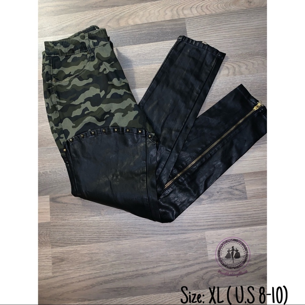 PU Leather Skinny ,Camo Low Rise Jeggings